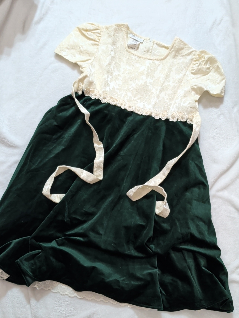 90's Era Bonnie Jean Holiday Special Occasion Cream And Green Dress